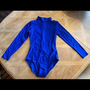 BLUE MOCKNECK LONGSLEEVED LEOTARD